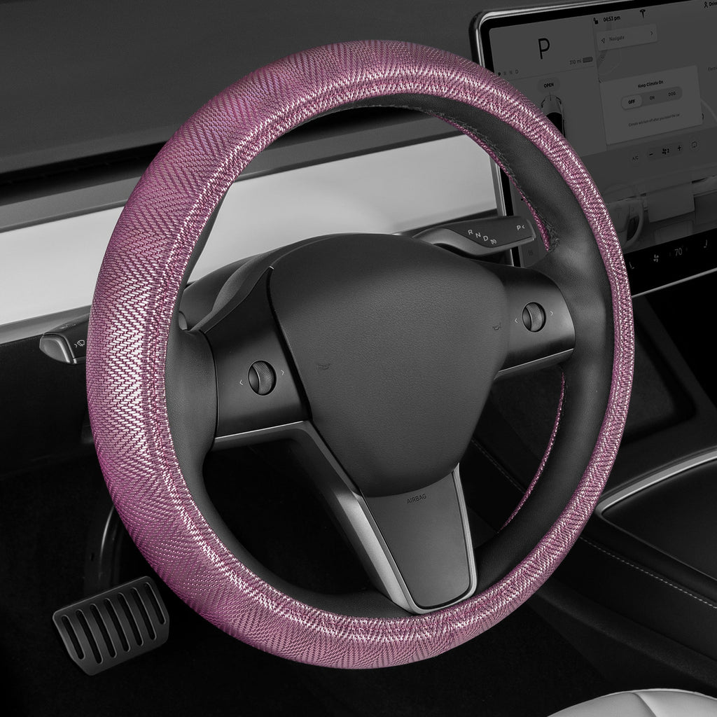 Metallic Herringbone Steering Wheel Cover (Standard 14.5" - 15.5")