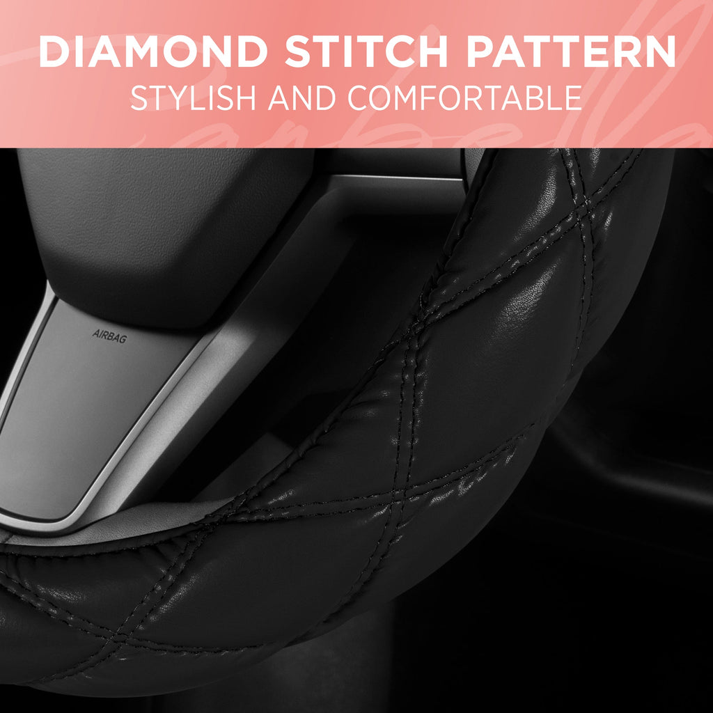 Diamond Stitched Leatherette Steering Wheel Cover (Standard 14.5" - 15.5")