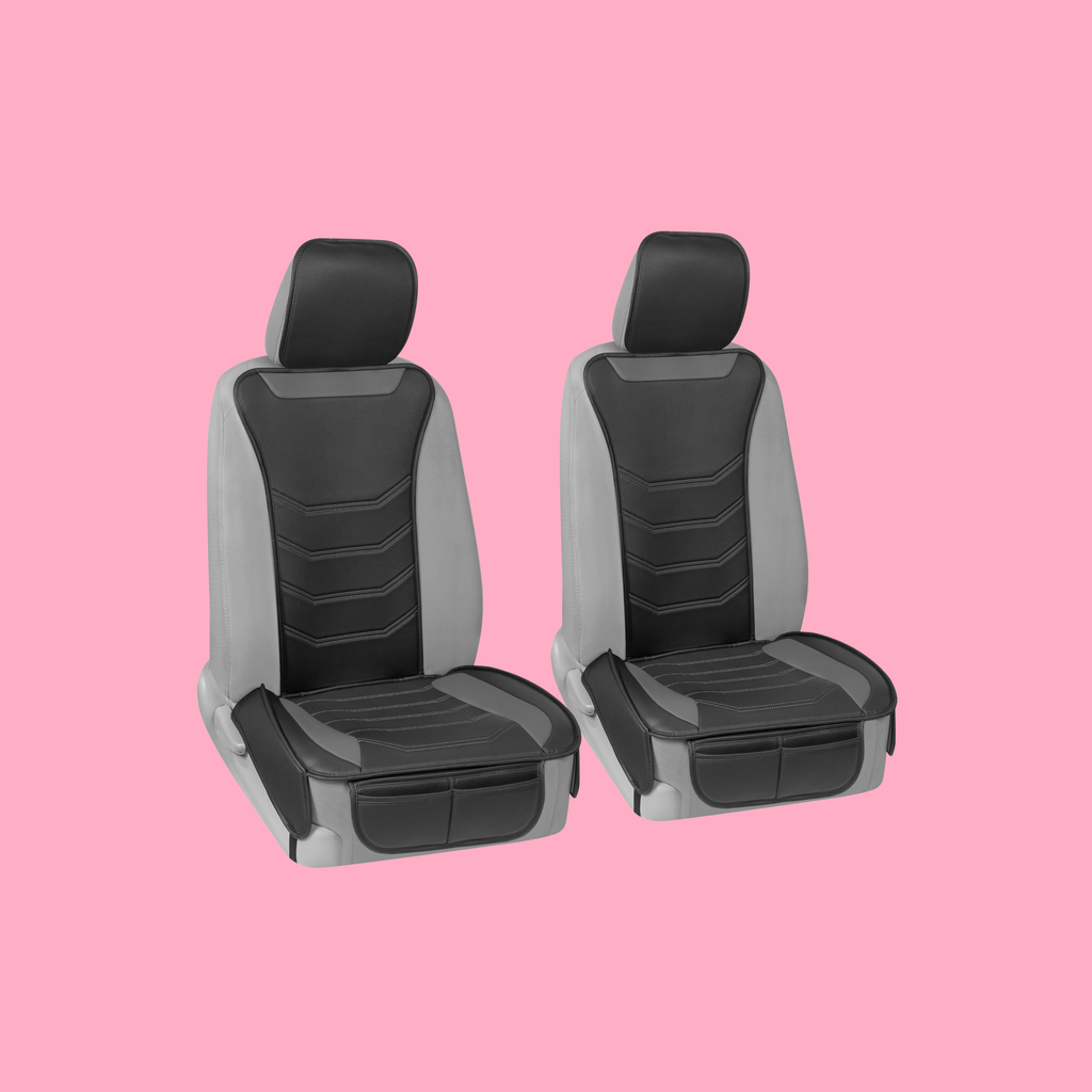 2-Pack LuxeFit Leatherette Front Seat Covers - Black/Gray - Black/Gray,Front (2-Pack)