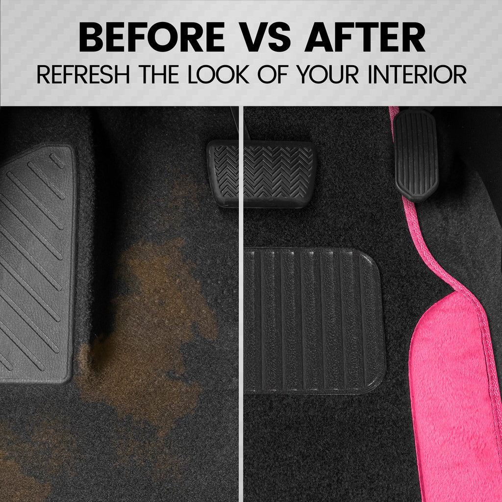 4-Piece Two-Tone Soft Carpet Front Floor Mats & Rear Floor Mats - Pink