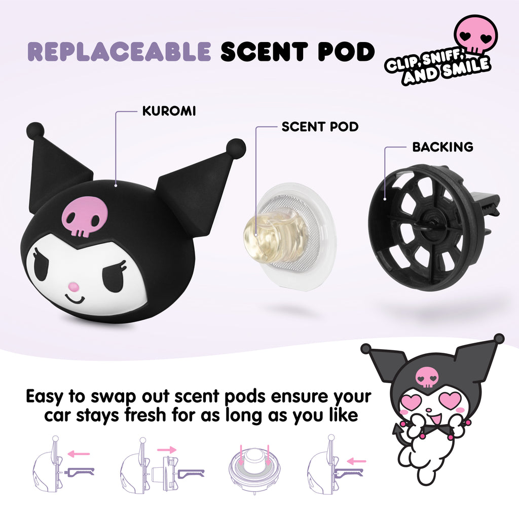 [Bundle] Kuromi Steering Wheel Cover, Official Sanrio Car Steering Wheel Cover with Easy Clip-on Car Air Freshener – Cute and Long-Lasting Kuromi Air Freshener for Car, Odor Eliminator, Fun Scents