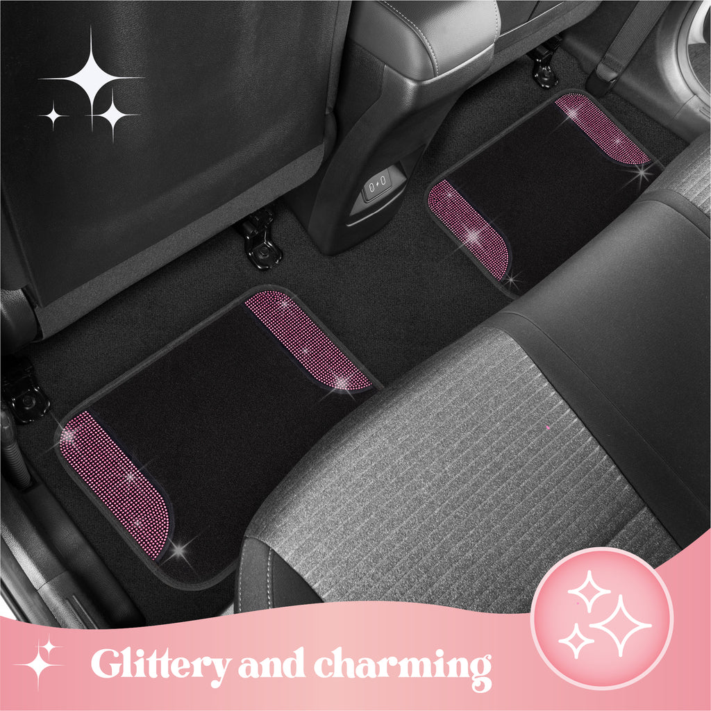 4-Piece Diamond Bling Front Floor Mats & Rear Floor Mats - Pink - Pink