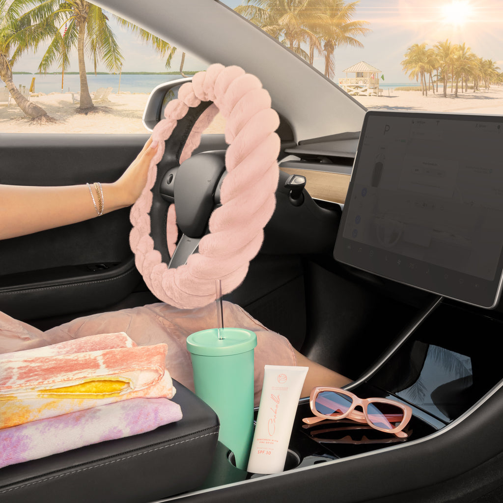 Twisted Plush Faux Fur Steering Wheel Cover (Standard 14.5" - 15.5") - Soft Pink - Soft Pink