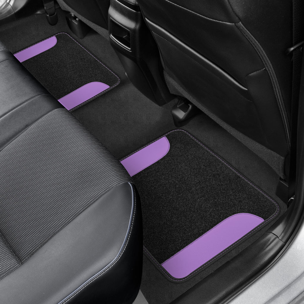 4-Piece Carpet Leatherette Front Floor Mats & Rear Floor Mats - Purple - Purple