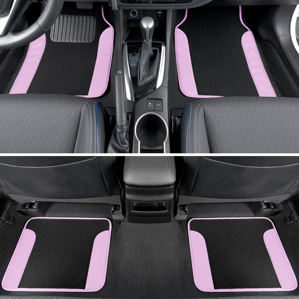 4-Piece Carpet Leatherette Front Floor Mats & Rear Floor Mats - Pink - Pink