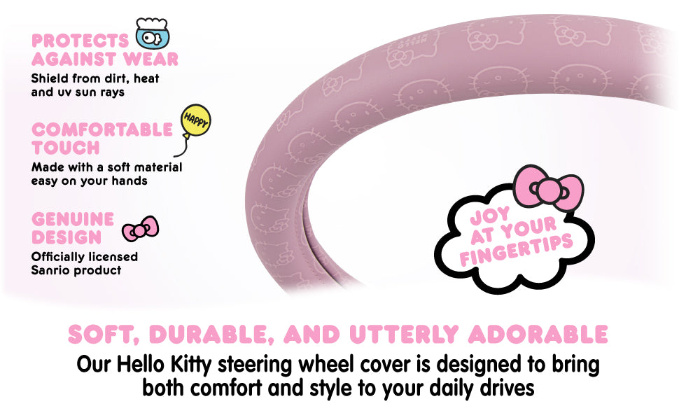 Official Sanrio Hello Kitty Pink Steering Wheel Cover (Standard 14.5" - 15")