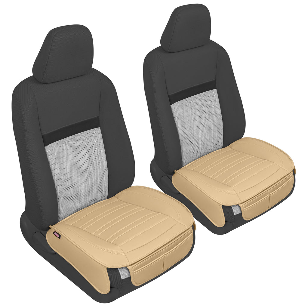 2-Pack Leatherette Padded Front Seat Covers - Beige - Beige,Front (2-Pack)