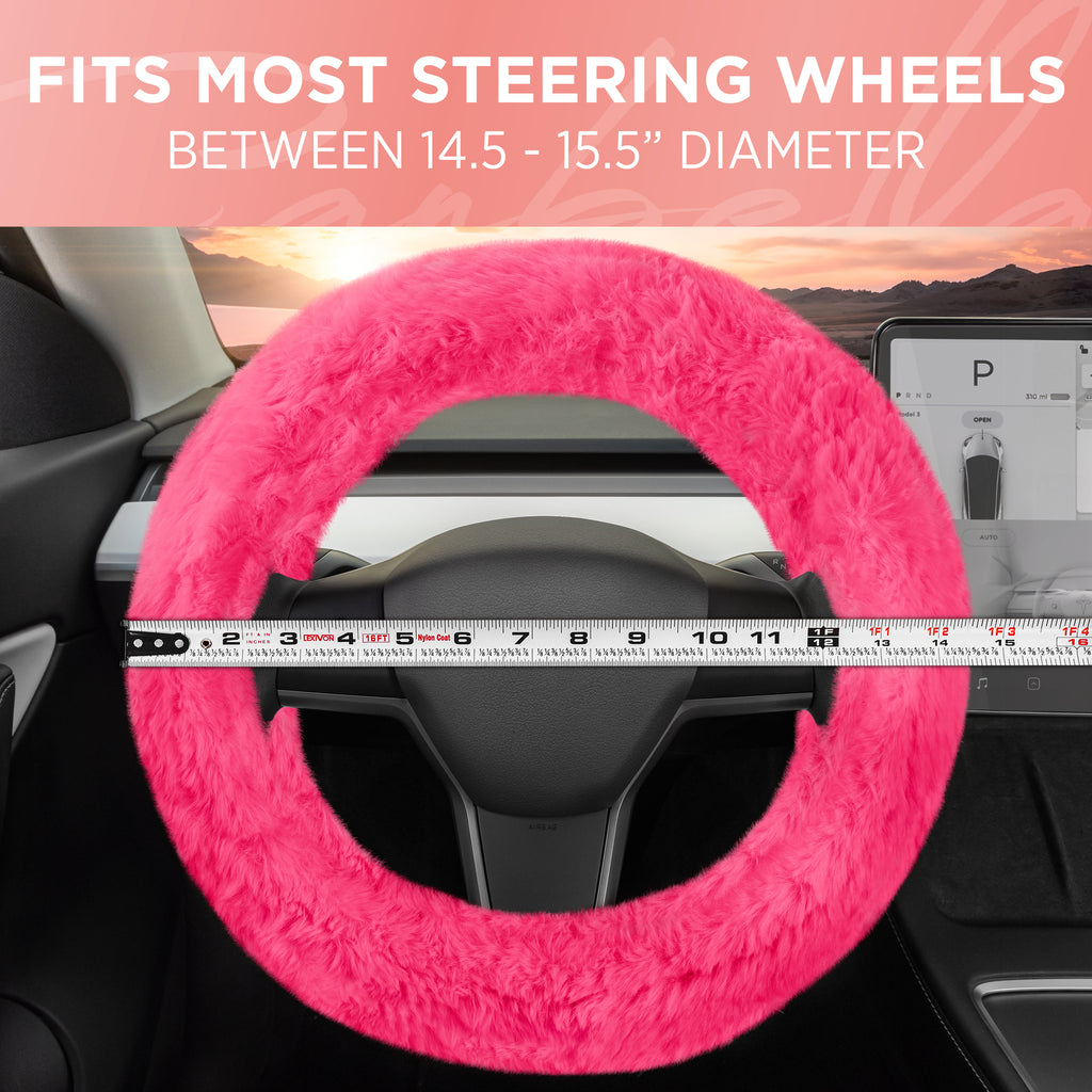 Plush Faux Fur Steering Wheel Cover (Standard 14.5" - 15.5") - Hot Pink - Hot Pink