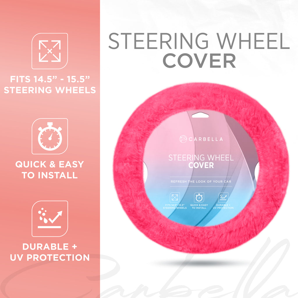 Plush Faux Fur Steering Wheel Cover (Standard 14.5" - 15.5") - Hot Pink - Hot Pink