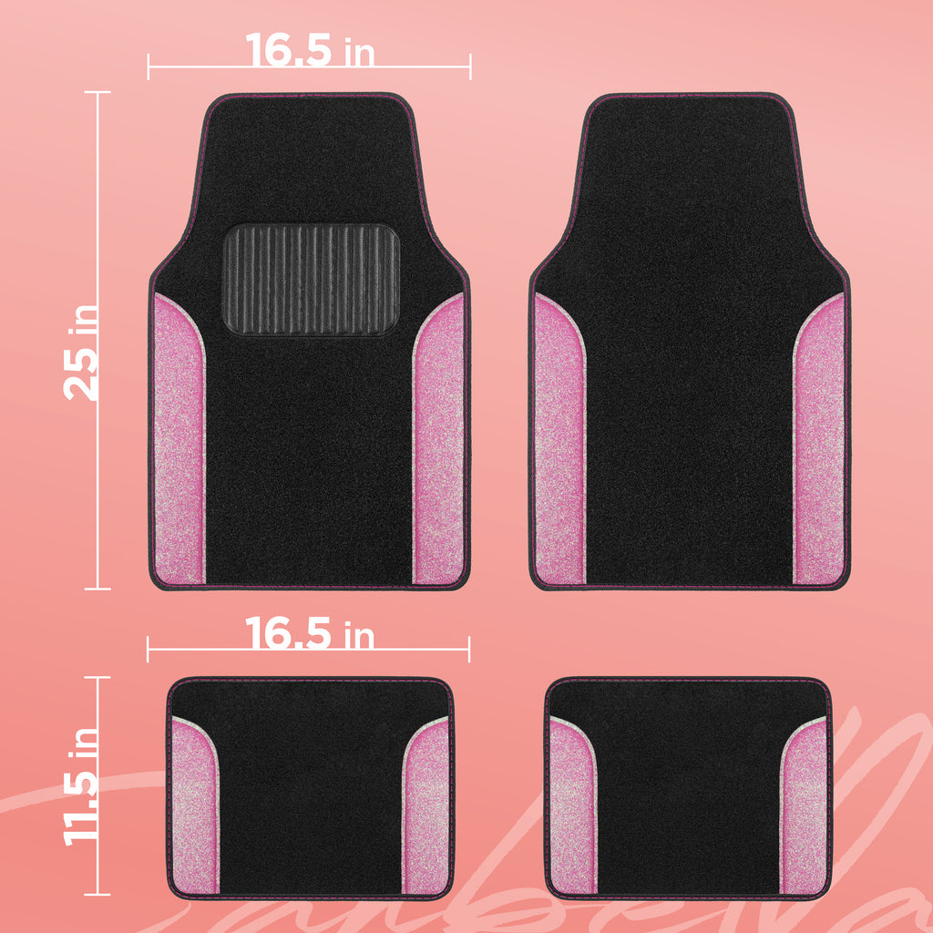 4-Piece Sparkle Glitter Front Floor Mats & Rear Floor Mats - Pink - Pink