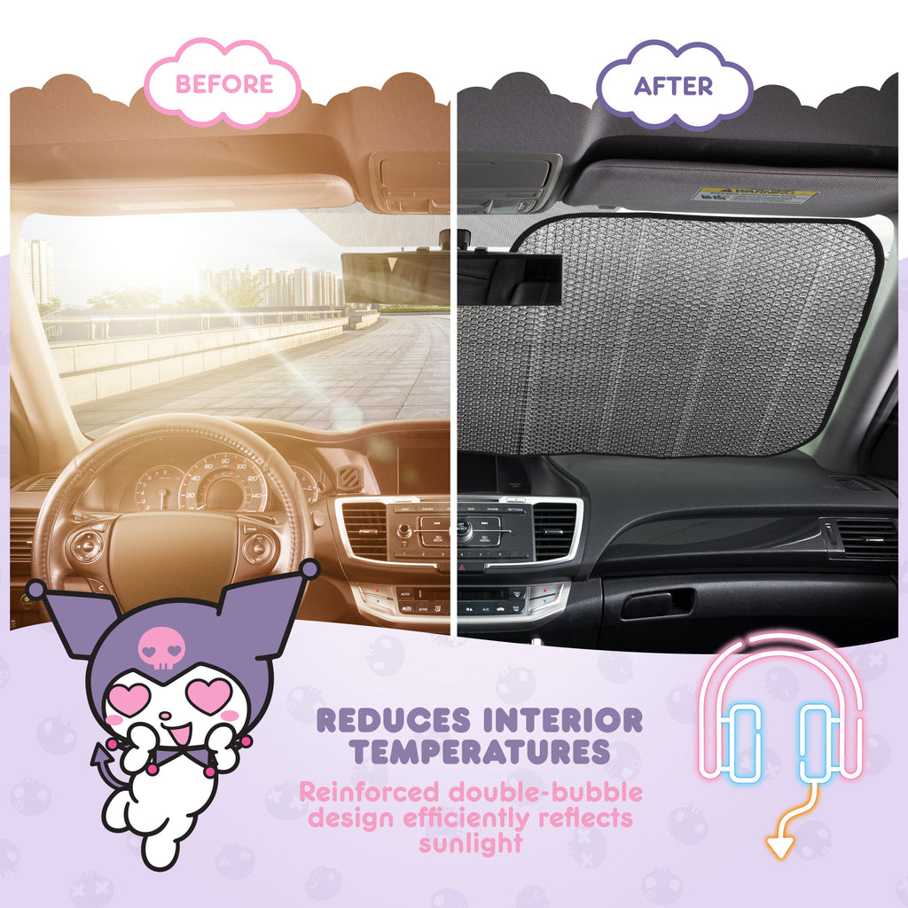 Official Sanrio Kuromi Neon Party Front Windshield Sunshade (58" x 28")