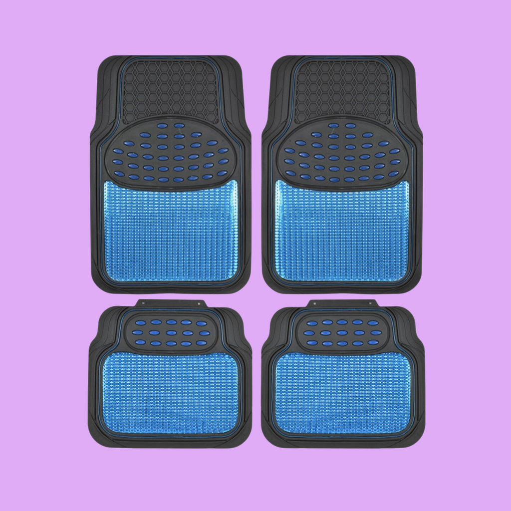 4-Piece Metallic Rubber Front Floor Mats & Rear Floor Mats - Blue - Blue