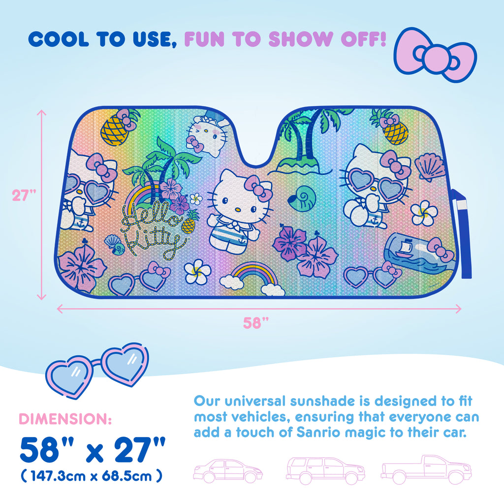 Official Sanrio Hello Kitty Summer Sailing Front Windshield Sunshade (58" x 28")