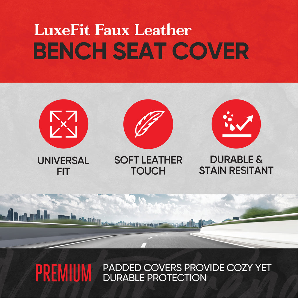 LuxeFit Faux Leather Rear Seat Covers - Black/Red - Black/Red,Rear