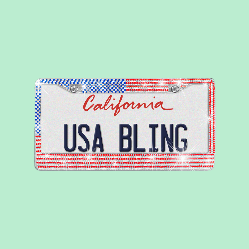 USA Flag Crystal Blue, Red and White License Plate Frame