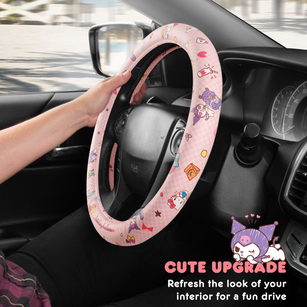 Hello Kitty and Friends Steering Wheel Cover, Universal Fit Cute Accessories for Women, Stylish Decor Gift Hello Accessories - Fits Standard Wheels 14.5"-15"