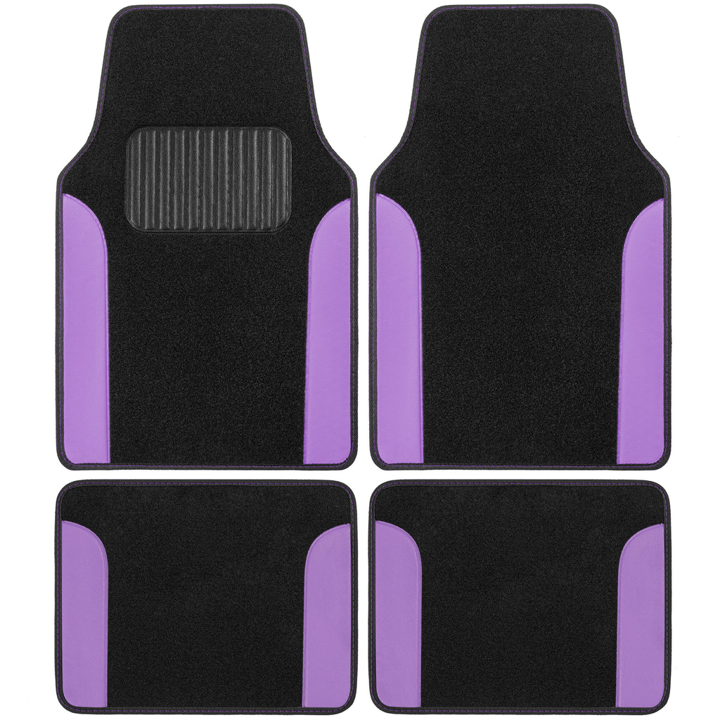 4-Piece Carpet Leatherette Front Floor Mats & Rear Floor Mats - Purple - Purple