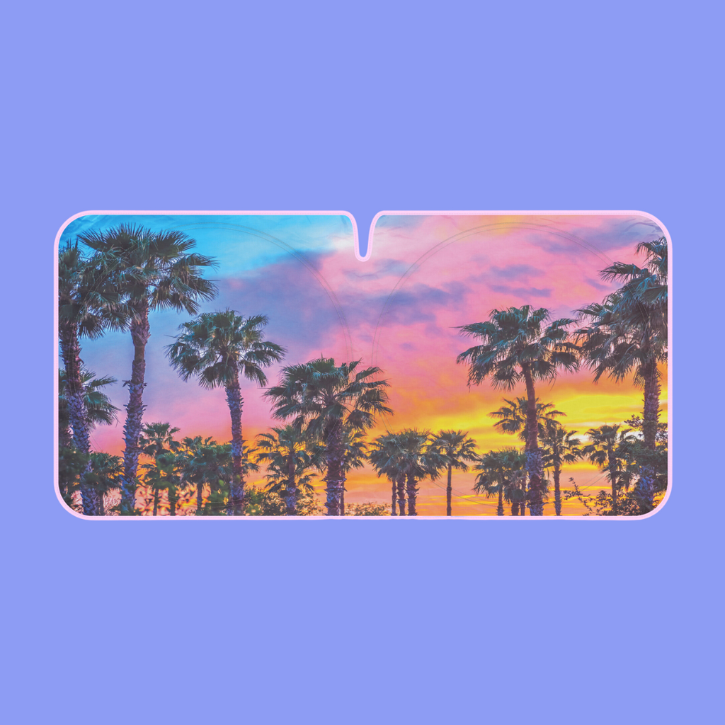 Sunset Palms Front Windshield Sunshade (Jumbo 64" x 32") - Rainbow Sunset