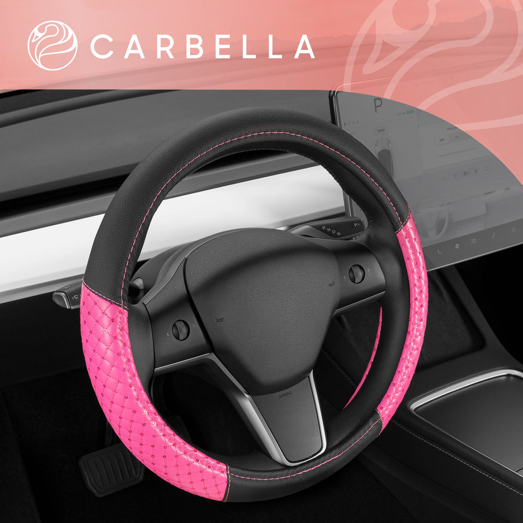 [Bundle] 2-Pack Black Sequin Tweed Front Seat Cover & Sequin Diamond Bling Leatherette Steering Wheel Cover (Standard 14.5" - 15.5")