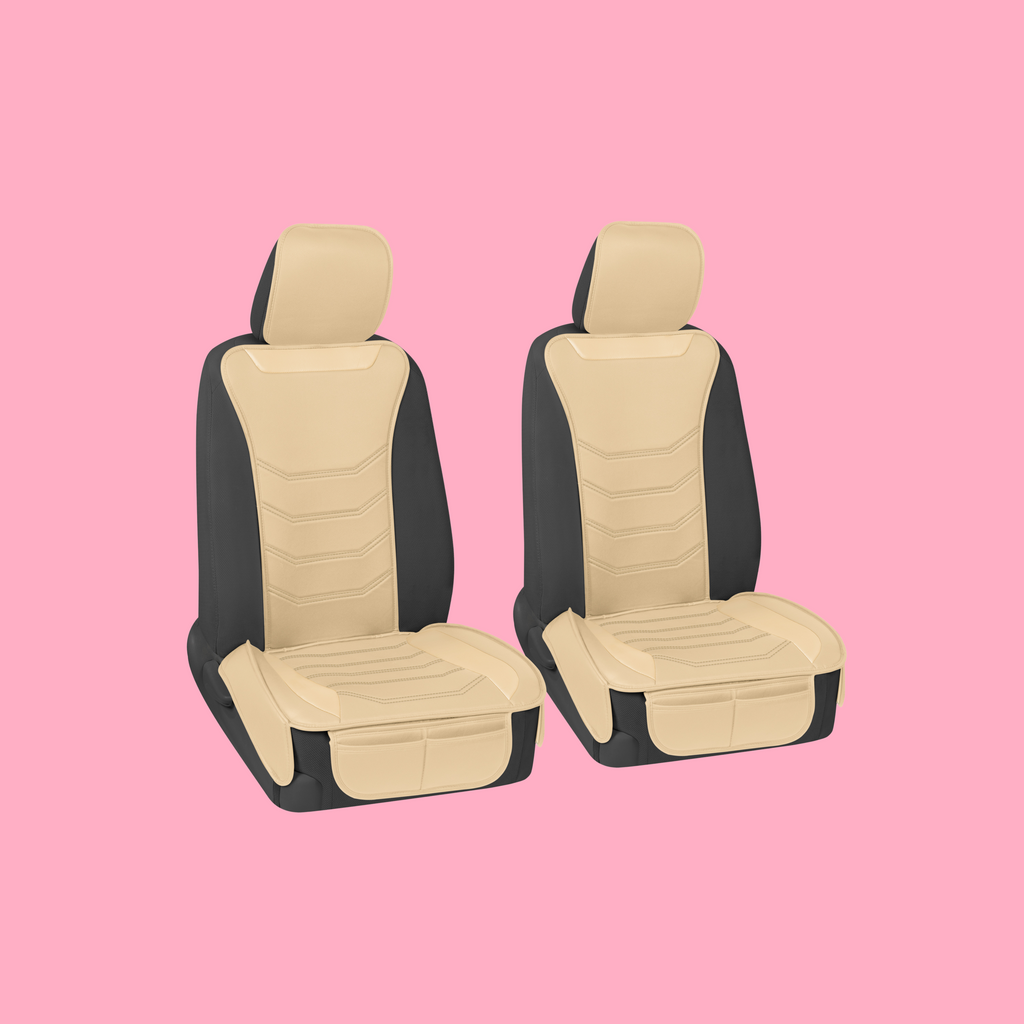 2-Pack LuxeFit Leatherette Front Seat Covers - Beige - Beige,Front (2-Pack)