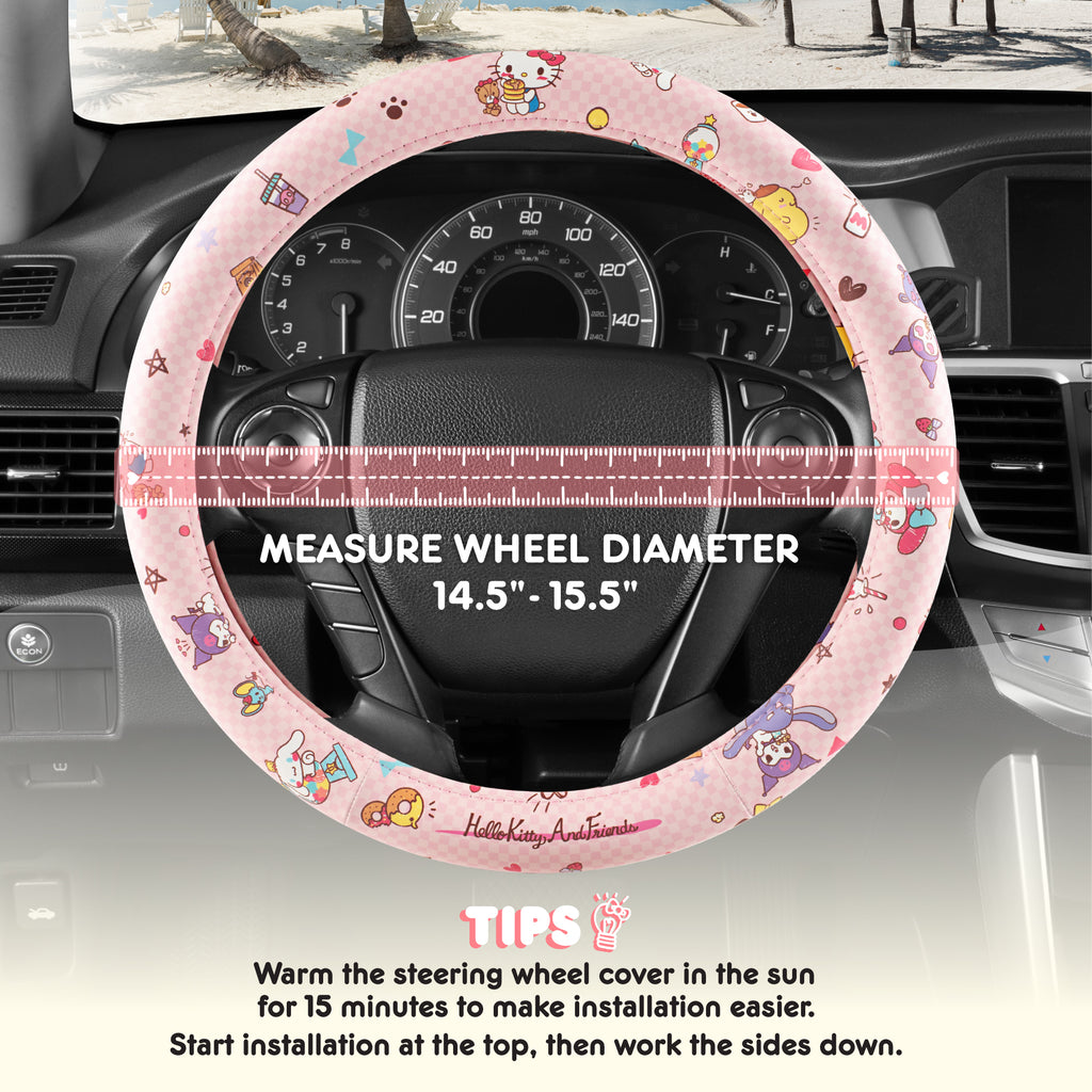 Hello Kitty and Friends Steering Wheel Cover, Universal Fit Cute Accessories for Women, Stylish Decor Gift Hello Accessories - Fits Standard Wheels 14.5"-15"