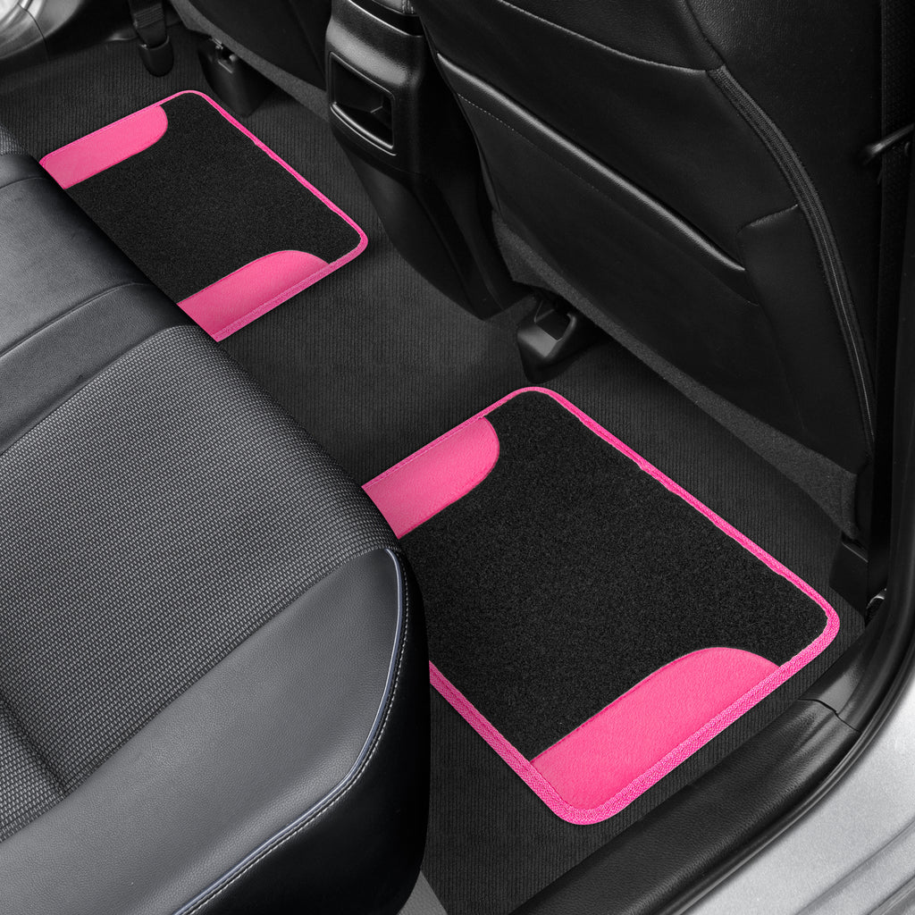 4-Piece Two-Tone Soft Carpet Front Floor Mats & Rear Floor Mats - Pink