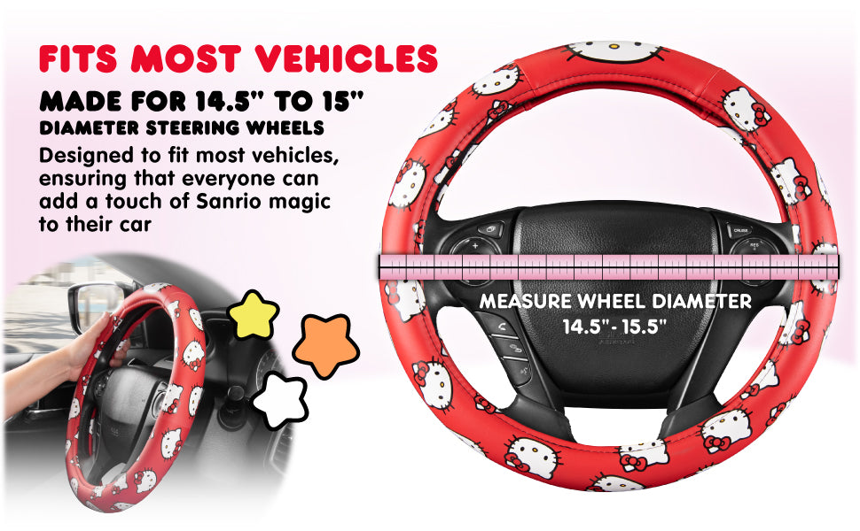 Official Sanrio Hello Kitty Original Steering Wheel Cover (Standard 14.5" - 15.5")