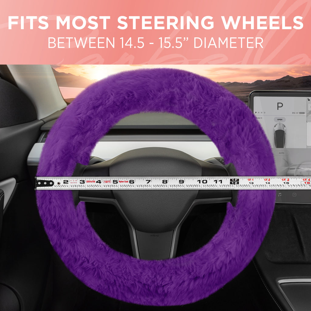 Plush Faux Fur Steering Wheel Cover (Standard 14.5" - 15.5") - Purple - Purple