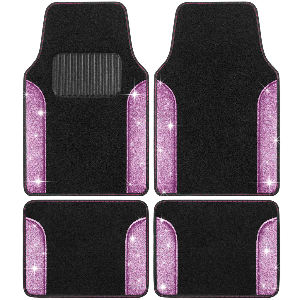 4-Piece Sparkle Glitter Front Floor Mats & Rear Floor Mats - Purple - Purple