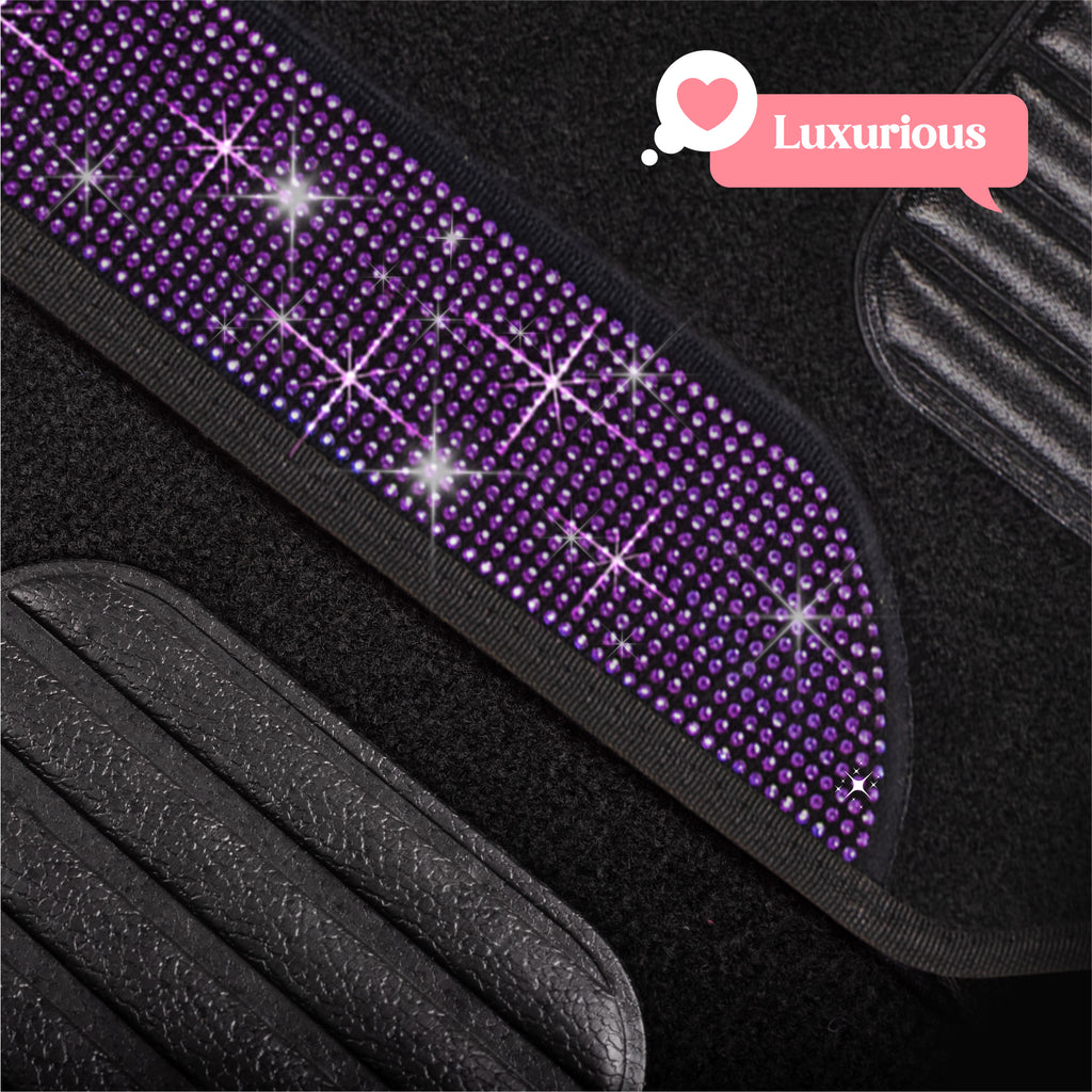 4-Piece Diamond Bling Front Floor Mats & Rear Floor Mats - Purple - Purple