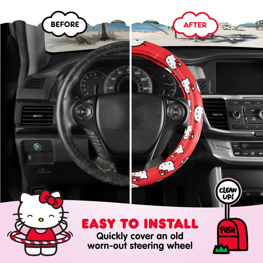 Official Sanrio Hello Kitty Original Steering Wheel Cover (Standard 14.5" - 15.5")