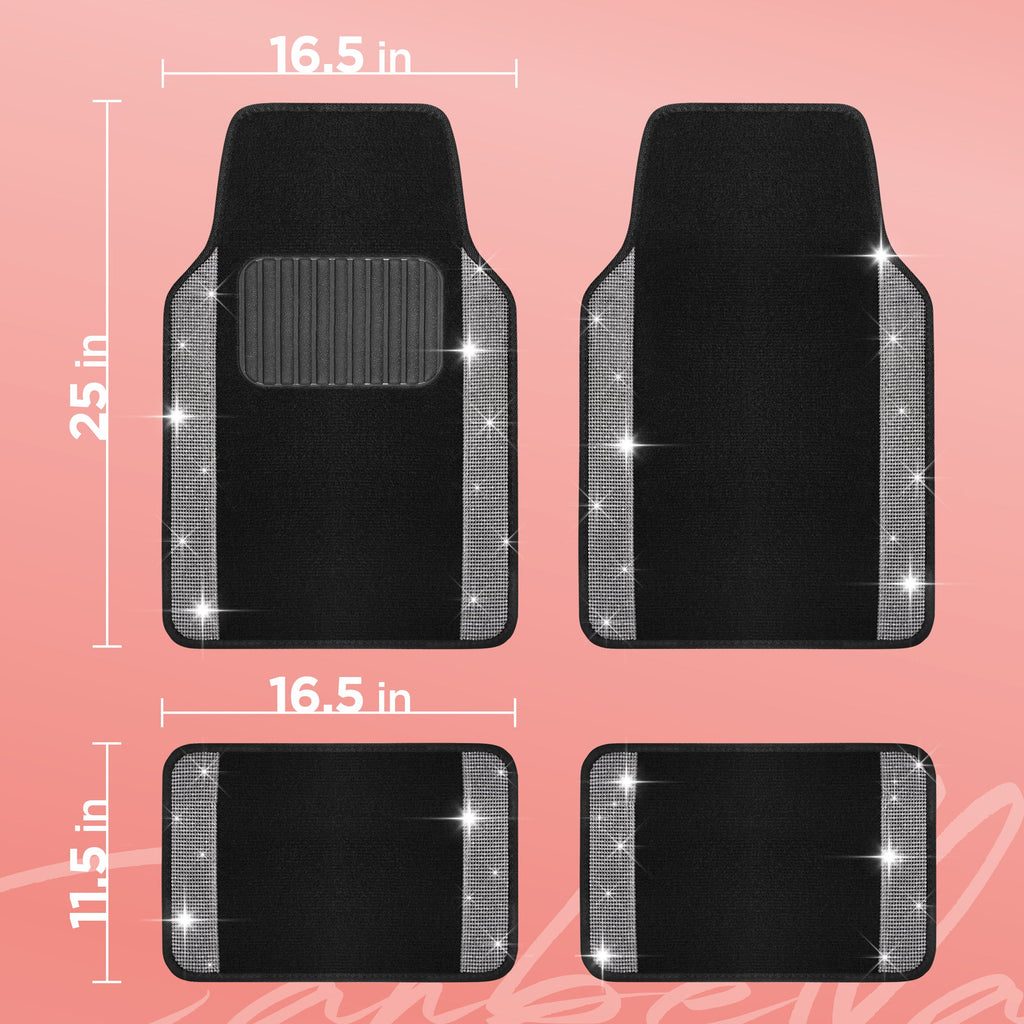 4-Piece Diamond Bling Front Floor Mats & Rear Floor Mats