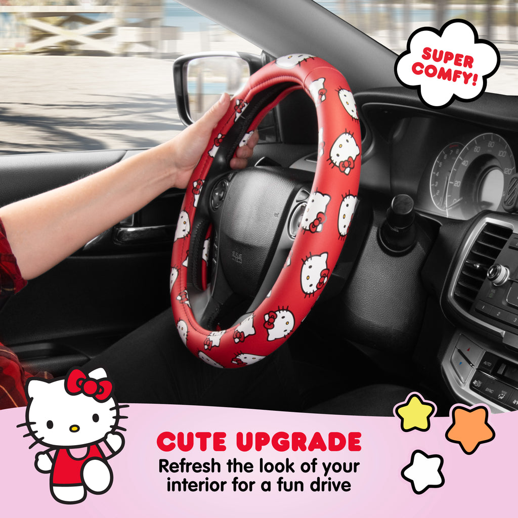 [Bundle] Hello Kitty Steering Wheel Cover, Official Sanrio Car Steering Wheel Cover with Easy Clip-on Car Air Freshener – Cute and Long-Lasting Hello Kitty Air Freshener for Car, Odor Eliminator, Fun Scents