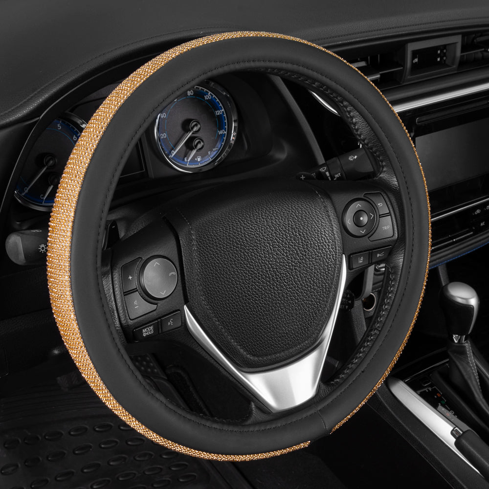 Crystal Diamond Bling Steering Wheel Cover (Standard 14.5" - 15.5") - Gold - Gold