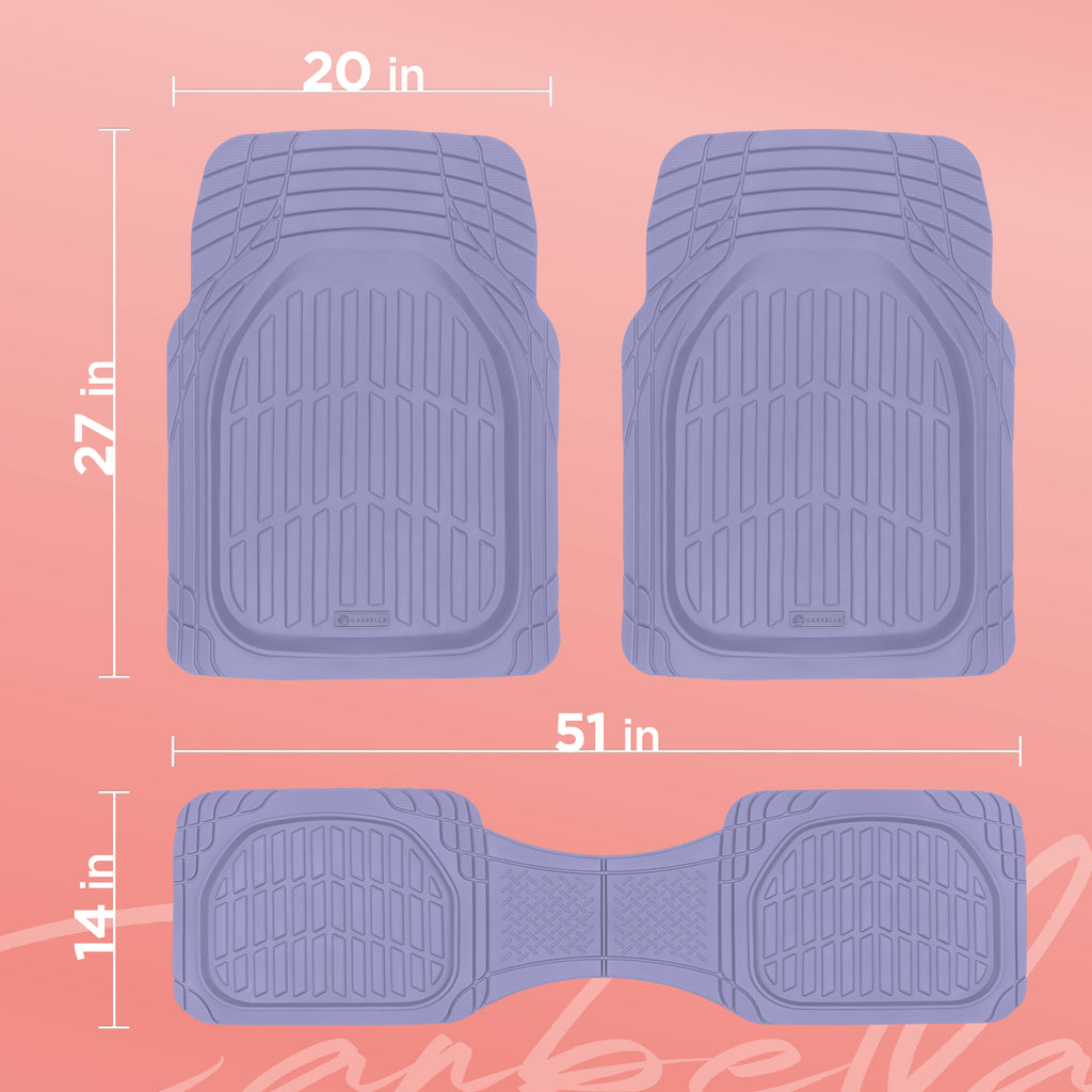 3-Piece Front Floor Mats and Rear Floor Mats - Heavy Duty Deep Dish - Lavender - Lavender