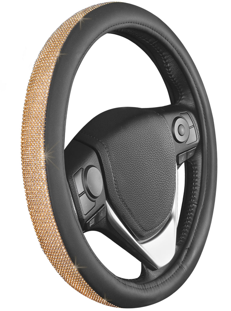 Crystal Diamond Bling Steering Wheel Cover (Standard 14.5" - 15.5") - Gold - Gold