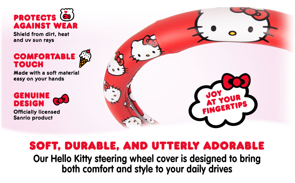 Official Sanrio Hello Kitty Original Steering Wheel Cover (Standard 14.5" - 15.5")