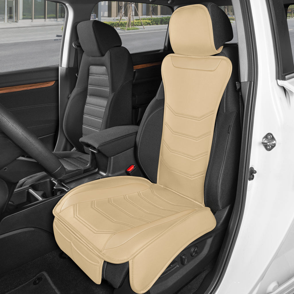 LuxeFit Faux Leather Front Seat Covers - Beige - Beige,Front (Single)