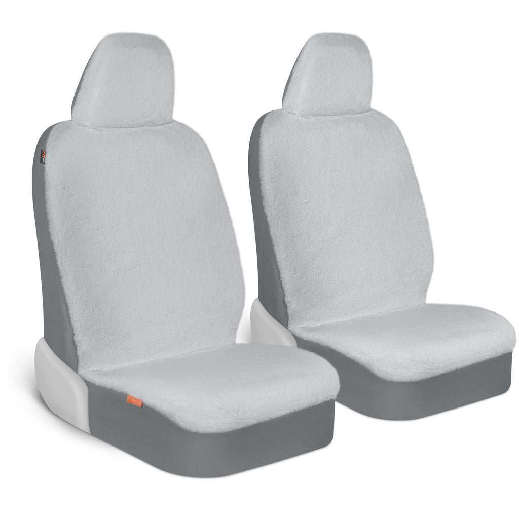 2-Pack Plush Faux Sheepskin Fur Car Seat Covers - Gray - Gray