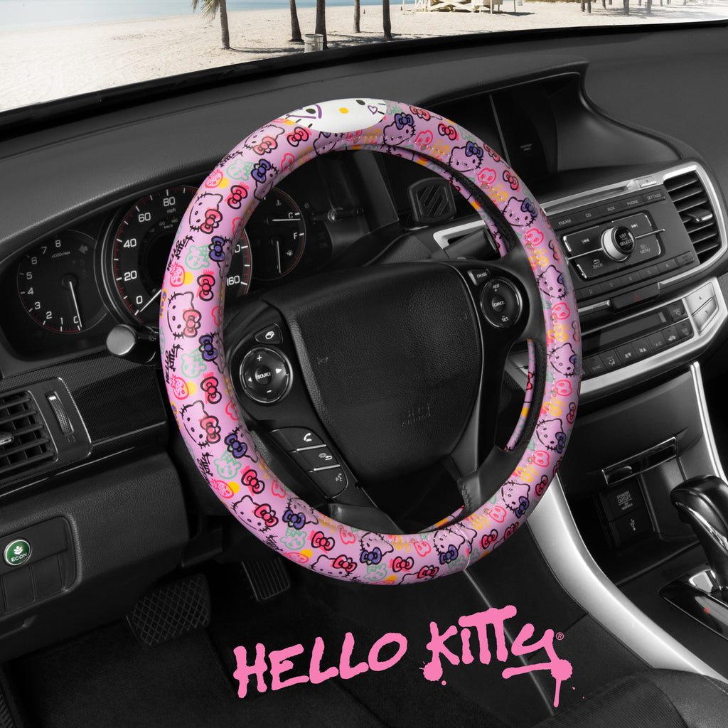 Sanrio Hello Kitty Steering Wheel Cover, Official Sanrio Car Steering Wheel Cover with Universal Size 14.5 - 15.5, Cute Steering Wheel Cover for Women, Hello Kitty & Friends Car Accessories (Lavender Print)