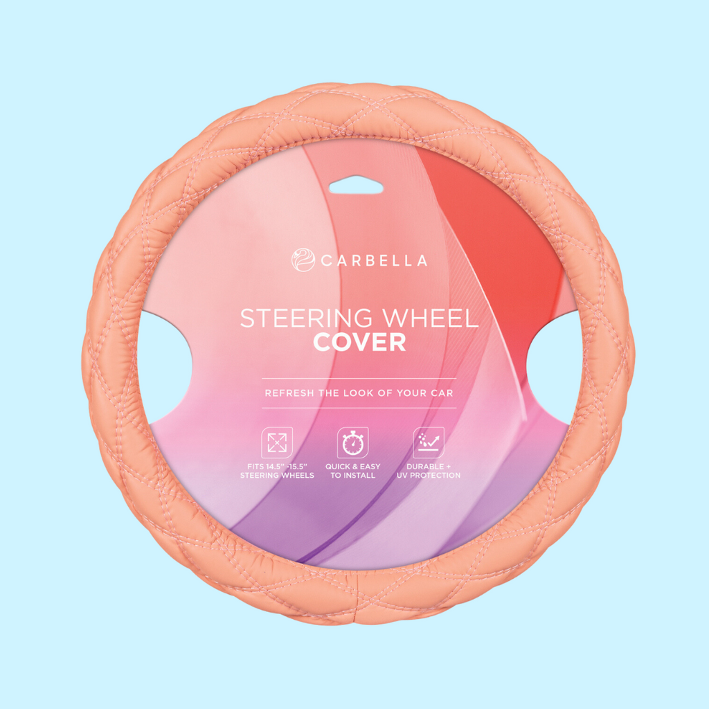 Diamond Stitched Coral Leather Steering Wheel Cover