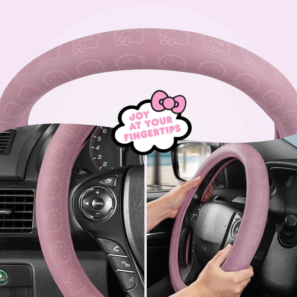 [Bundle] Hello Kitty Steering Wheel Cover, Official Sanrio Car Steering Wheel Cover with Easy Clip-on Car Air Freshener – Cute and Long-Lasting Hello Kitty Air Freshener for Car, Odor Eliminator, Fun Scents