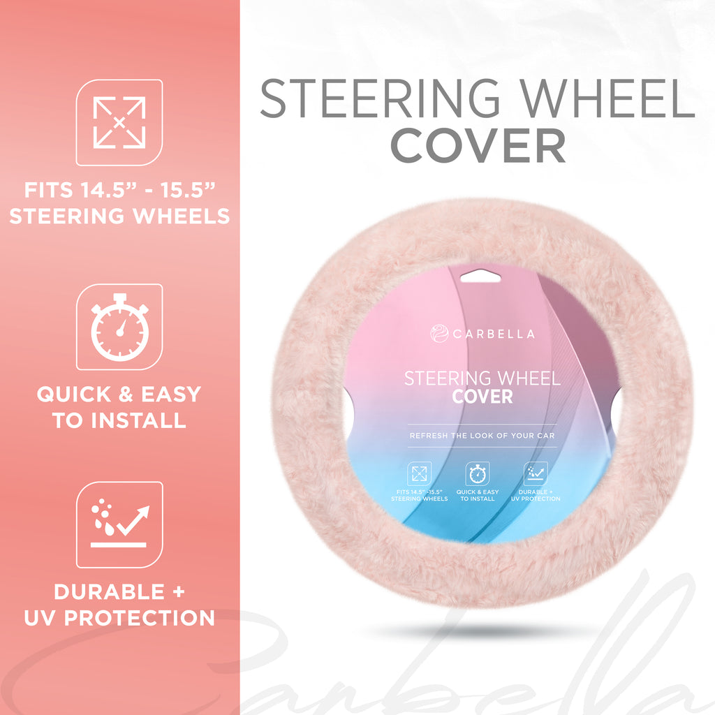 Plush Faux Fur Steering Wheel Cover (Standard 14.5" - 15.5") - Soft Pink - Soft Pink