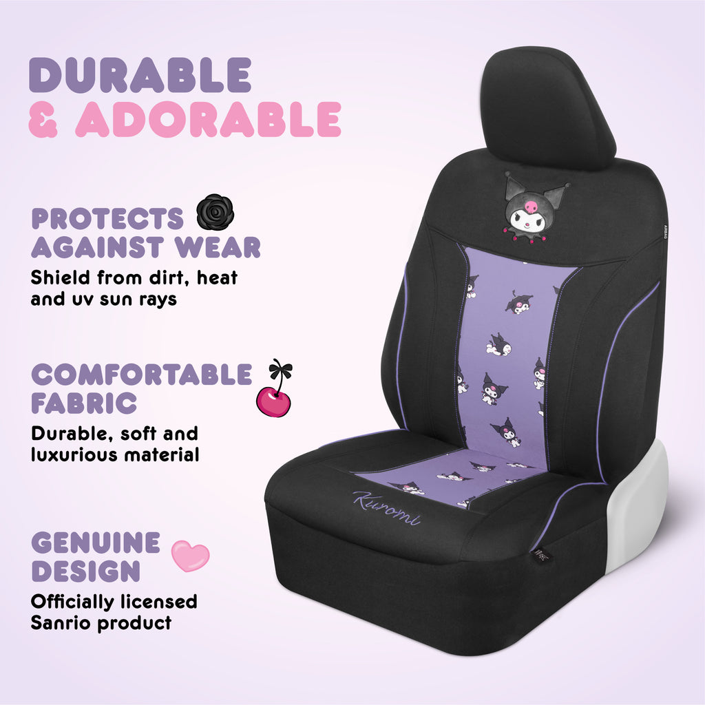 Sanrio Kuromi Car Seat Cover - Cute Black and Purple Front Seat Cover with Lavender Accents, Durable and Comfortable Polyester, Hello Kitty & Friends Car Accessories 1pc