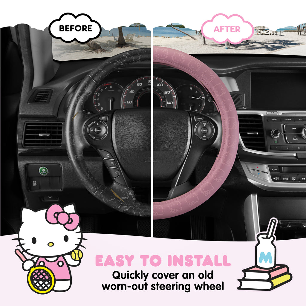 [Bundle] Hello Kitty Steering Wheel Cover, Official Sanrio Car Steering Wheel Cover with Easy Clip-on Car Air Freshener – Cute and Long-Lasting Hello Kitty Air Freshener for Car, Odor Eliminator, Fun Scents