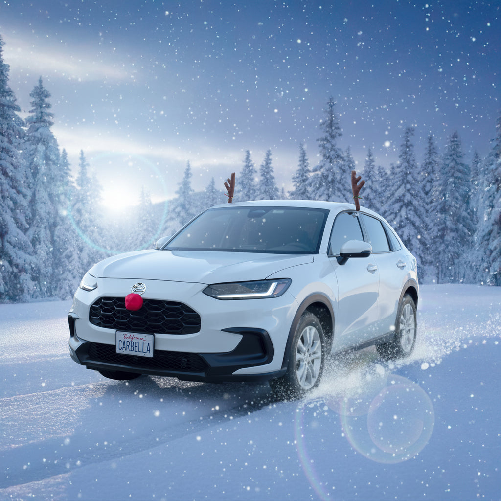 Carbella Car Christmas Reindeer Antlers and Nose - Xmas Decorations for Car - Window Holiday Kit for Car Truck Van SUV