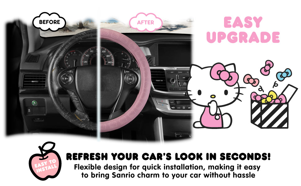 Official Sanrio Hello Kitty Pink Steering Wheel Cover (Standard 14.5" - 15")