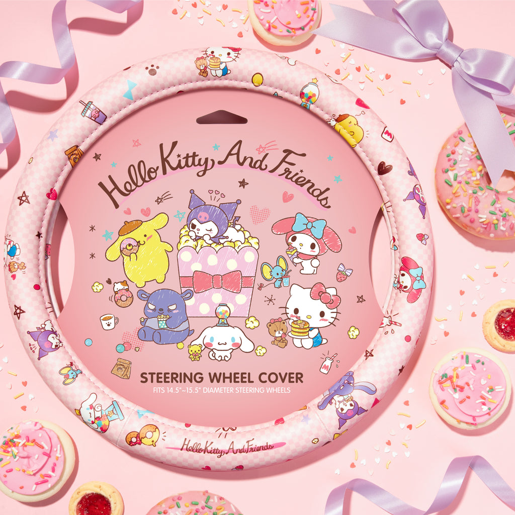 Hello Kitty and Friends Steering Wheel Cover, Universal Fit Cute Accessories for Women, Stylish Decor Gift Hello Accessories - Fits Standard Wheels 14.5"-15"
