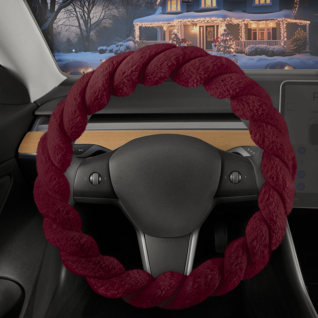 Holiday Edition Twisted Plush Faux Fur Steering Wheel Cover (Standard 14.5" - 15.5")