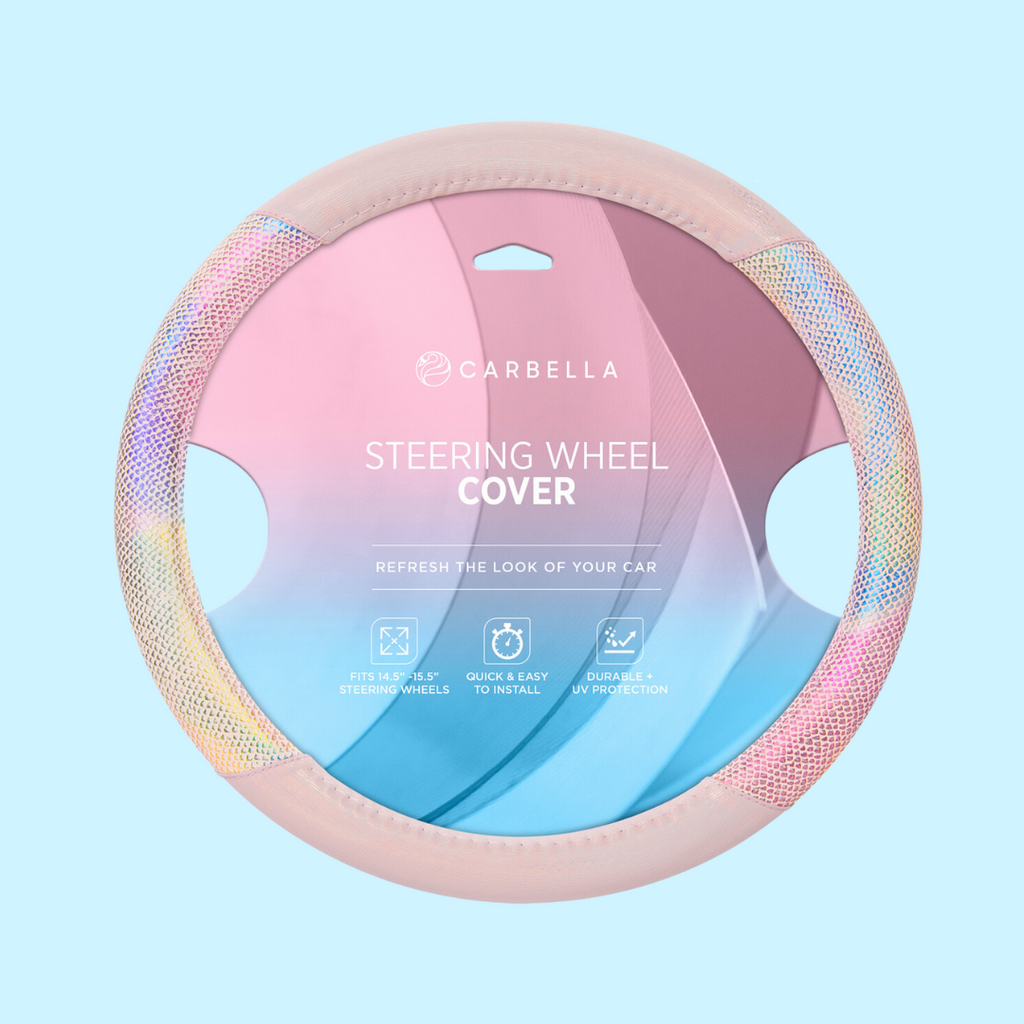 Pink Leather Steering Wheel Cover with Mermaid Pattern Details